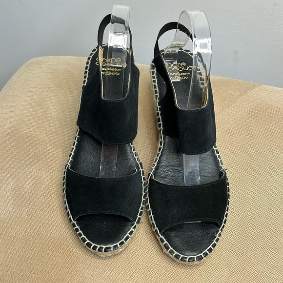 Andre Assous Womens Wedge Sandal Espadrille Size 9.5 Black Suede Reese-A - Picture 2 of 13